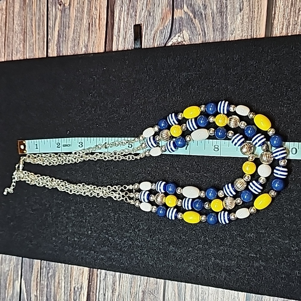 SILVER BLUE & WHITE BEADED NECKLACE AND EARRING SET - Picture 6 of 10